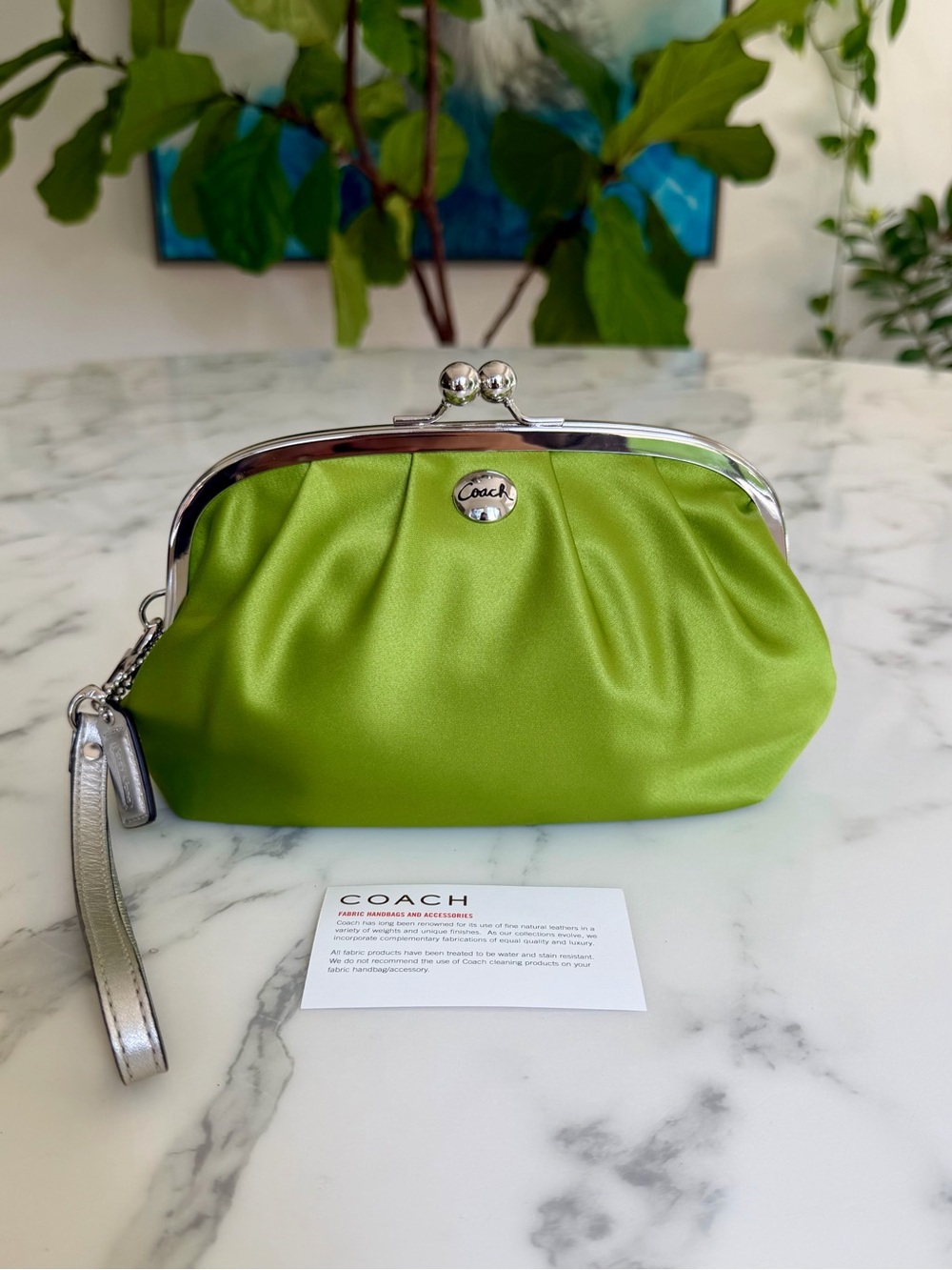 Coach Vintage Y2K Satin Framed Kisslock Wristlet Clutch F43364 Grass Lime Green